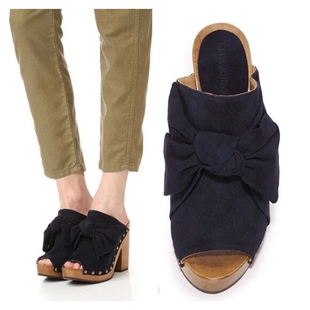 Ulla Johnson Stevie Black Suede Clog Heels Size 7.5 Wooden Platform Mules